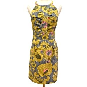 Anthropologie Beth Bowley Jacquard Sheath Cotton‎ Edgy Sunflower Dress POCKETS 4